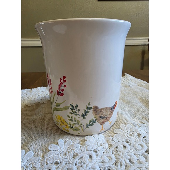 Paula Deen Other - Paula Deen Garden Rooster Ceramic Utensil Holder Crock Farmhouse Kitchen C032